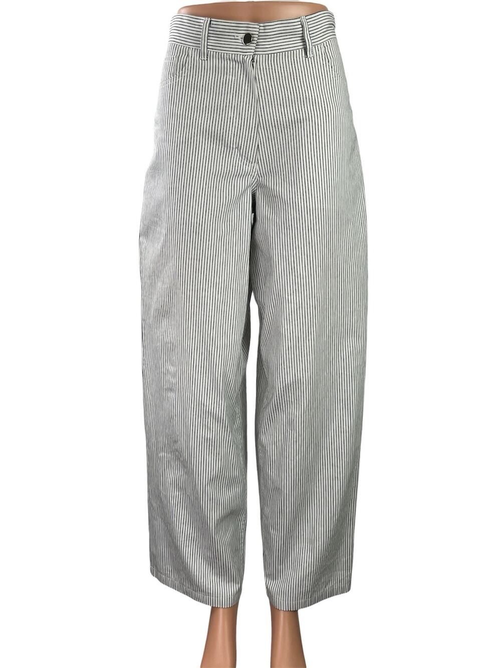 The Frankie Shop Women's White Striped High Rise Barrel Baggy Trousers Pants S